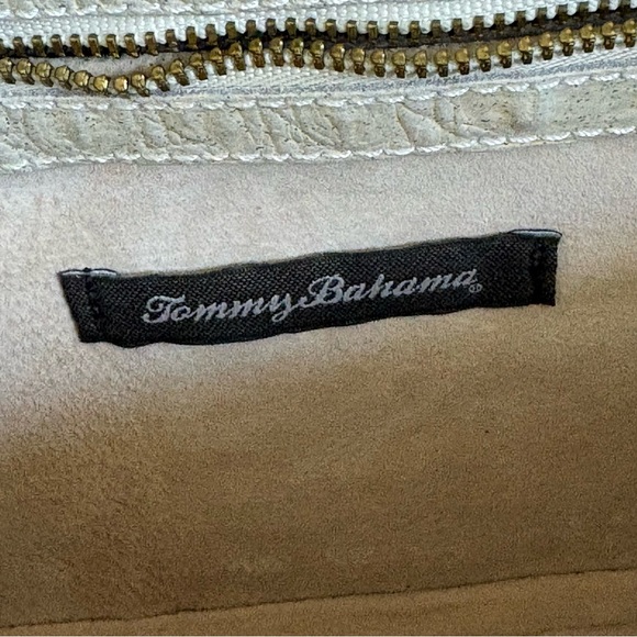 Tommy Bahama Raffia Clutch 12”x7” with 3 Raw Cut Stones Accent Clasp Flap Suede - Picture 4 of 10